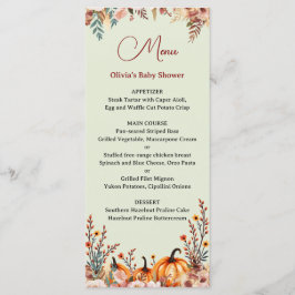 Anpassningsbar Pumpkin Baby Shower Flat Menu Meny