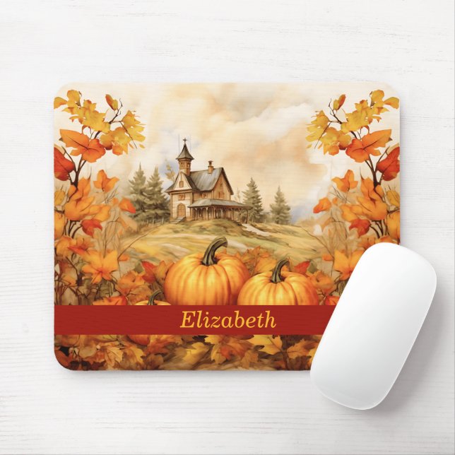 Anpassningsbar Pumpkin Fall Löv Church Thanksgivin Musmatta (Med mus)