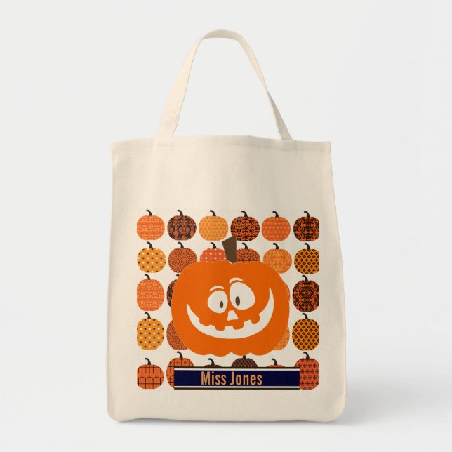 Anpassningsbar Pumpkin Halloween Tote Bag Tygkasse (Framsidan)