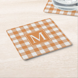 Anpassningsbar Pumpkin Orange Gingham Mönster Underlägg Papper Kvadrat
