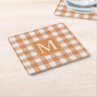 Anpassningsbar Pumpkin Orange Gingham Mönster Underlägg Papper Kvadrat