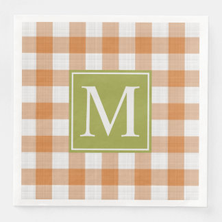 Anpassningsbar Pumpkin Orange Grönt Picnic Gingham Pappersservett