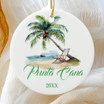 Anpassningsbar Punta Cana Beach Julgransprydnad Keramik<br><div class="desc">Anpassningsbar Punta Cana Beach-gåva eller souvenir med anpassningsbar och årtal.</div>