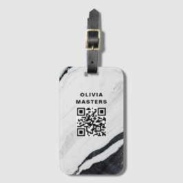 Anpassningsbar QR Code Black Marble Travel Bagagebricka