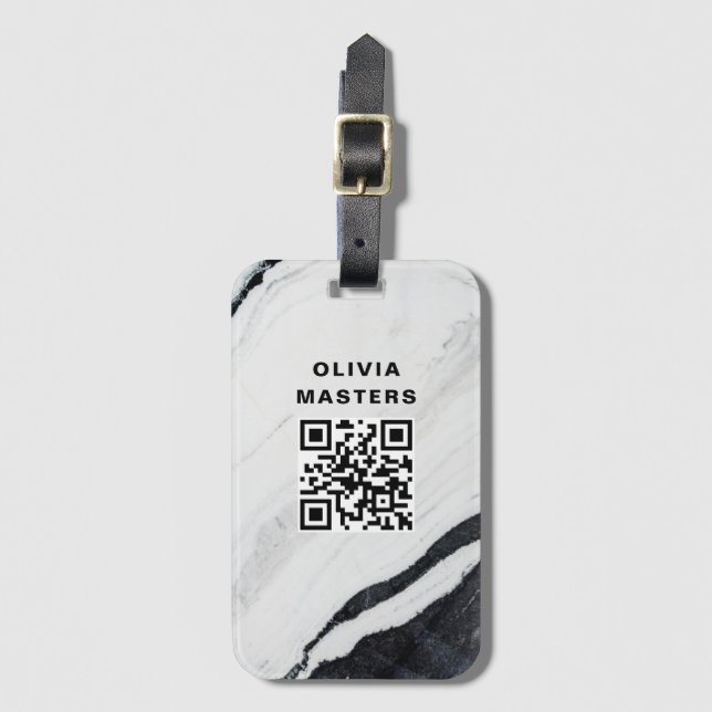 Anpassningsbar QR Code Black Marble Travel Bagagebricka (Framsida vertikal)