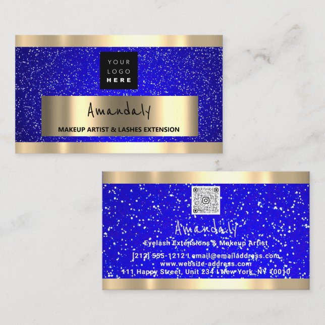 Anpassningsbar QR CODE Logotyp Guld Blue Visitkort (Fram/baksida)