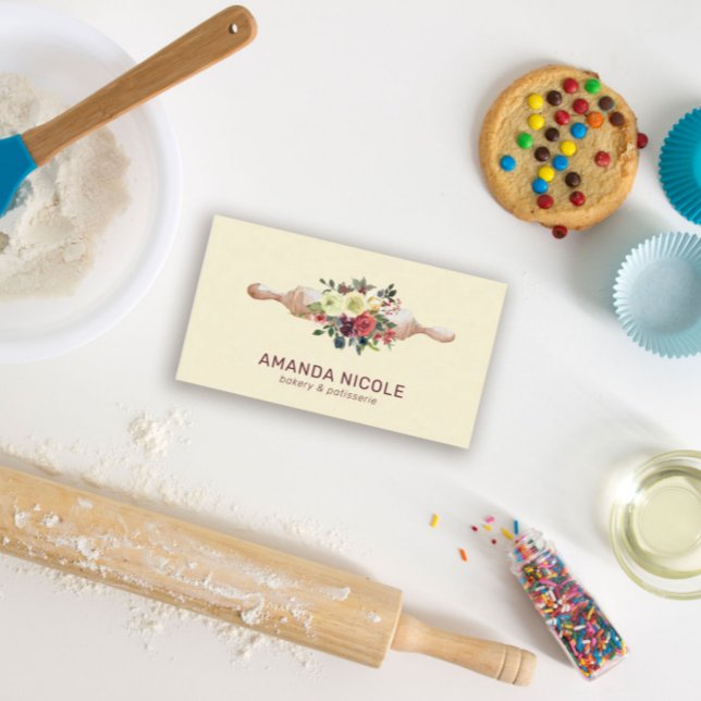 Anpassningsbar QR Code Watercolor Blommigt Cake Ba Visitkort (Skapare uppladdad)