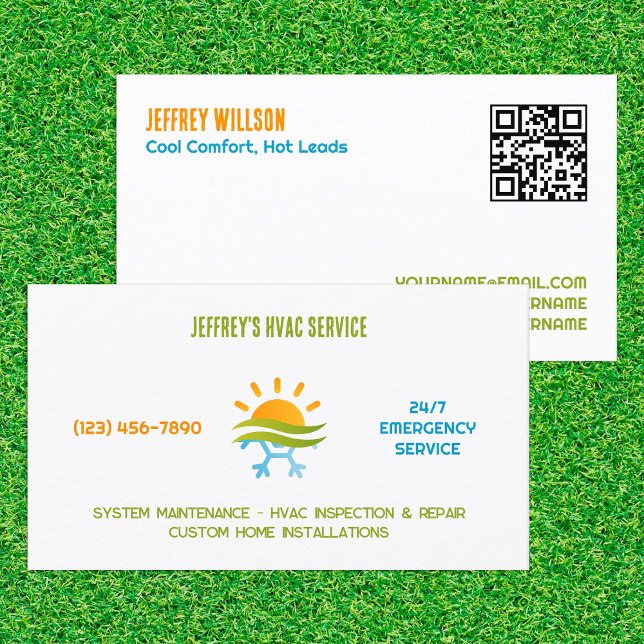 Anpassningsbar QR för konditionering av HVAC Luft Visitkort (HVAC Air Conditioning Custom QR Business Cards)
