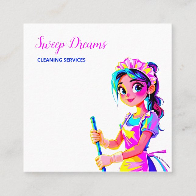 Anpassningsbar QR Housemaid Housekeeper Fyrkantigt Visitkort (Framsida)