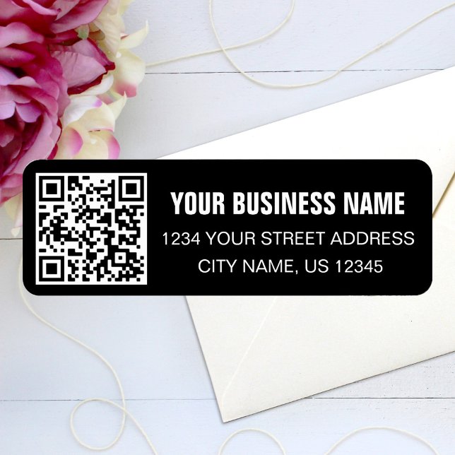 Anpassningsbar QR-kod Business Namn Black Returadr Returadress Etikett (Skapare uppladdad)