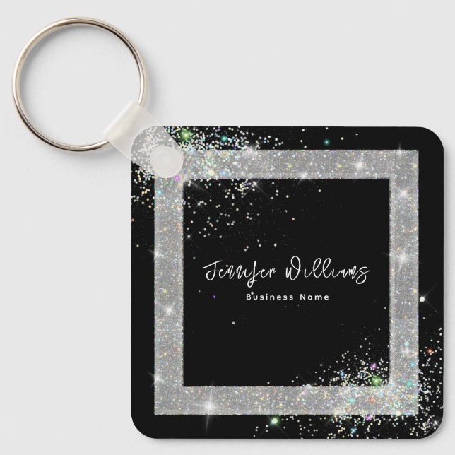Anpassningsbar QR-kod HoloGrapcs Glitter Black Spa Nyckelring (Framsida)