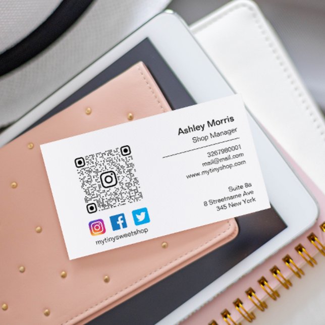 Anpassningsbar QR-kod Logotyp Social Online Shop W Visitkort (Custom QR Code Logo Social Online Shop White Business Card)