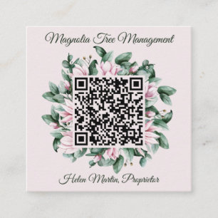 Anpassningsbar QR-kod Magnolia Flower Ram Fyrkantigt Visitkort