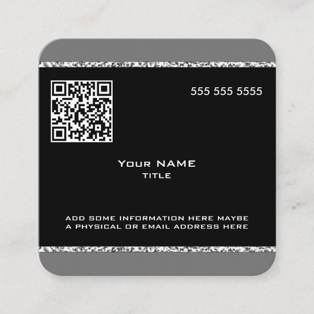 Anpassningsbar QR kod Marble Black och Grått Fyrkantigt Visitkort (Framsida)