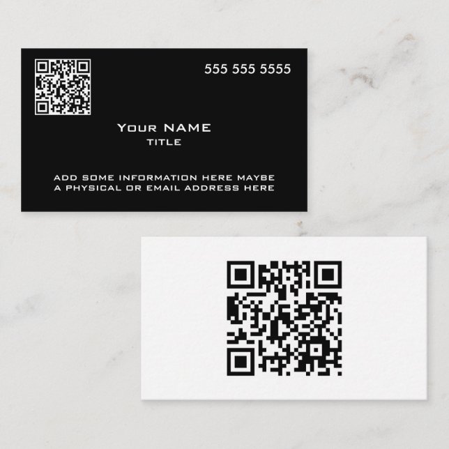 Anpassningsbar QR-kod Modern Black White Visitkort (Fram/baksida)