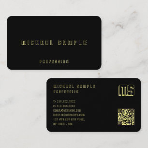 Anpassningsbar QR-kod Monogram Elegant Black and G Visitkort