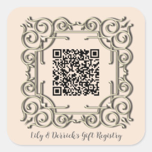 Anpassningsbar QR-kod Ornate Ram Gift-register Fyrkantigt Klistermärke
