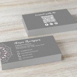 Anpassningsbar QR-kod Social Media Snyggt Grått Ro Visitkort