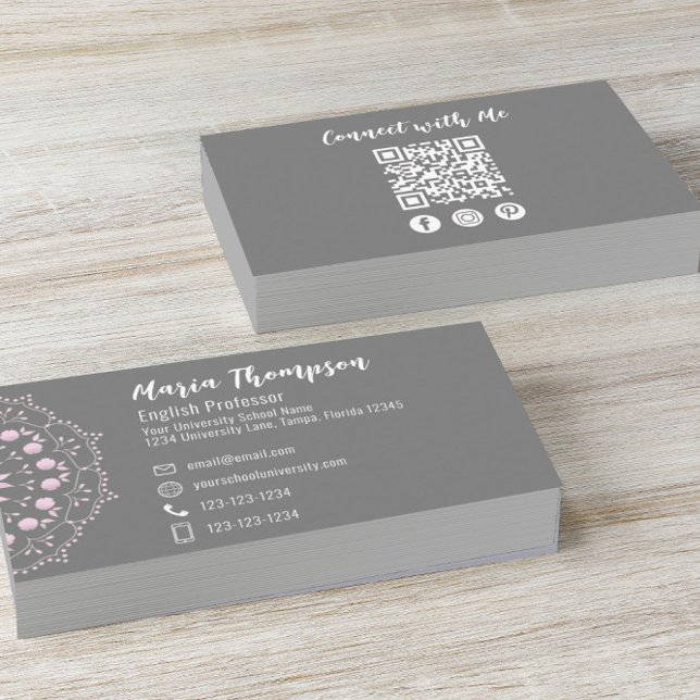 Anpassningsbar QR-kod Social Media Snyggt Grått Ro Visitkort (Skapare uppladdad)