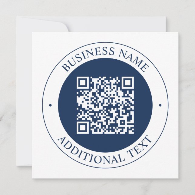Anpassningsbar QR-kod & text | Mörk marinblå Anteckningskort (Framsida)
