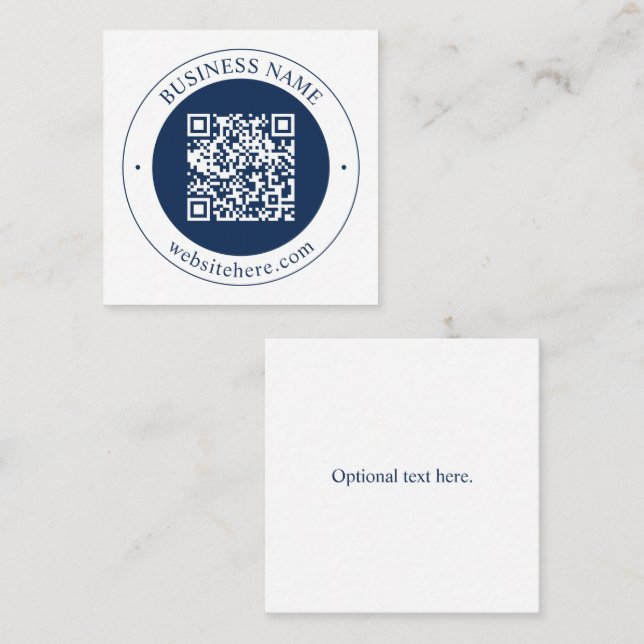 Anpassningsbar QR-kod & text | Mörk marinblå Fyrkantigt Visitkort (Fram/baksida)