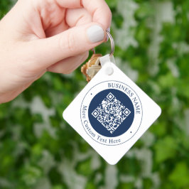 Anpassningsbar QR-kod & text | Mörk marinblå Nyckelring