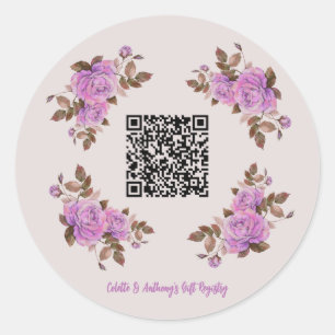 Anpassningsbar QR-koden Blommigt Ram Bröllop Gift- Runt Klistermärke
