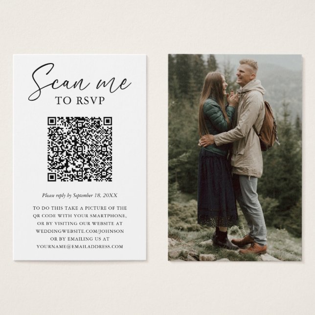 Anpassningsbar QR-kodsfotokort för Bröllop OSA Visitkort (Framsida & baksida)