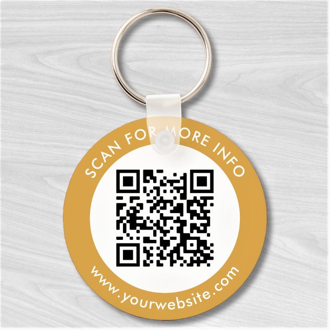Anpassningsbar QR-kodtext Modern Guld White Busine Nyckelring (Skapare uppladdad)