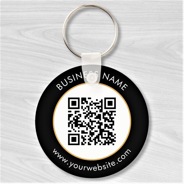 Anpassningsbar QR-kodtext Modern Guld White Busine Nyckelring (Skapare uppladdad)