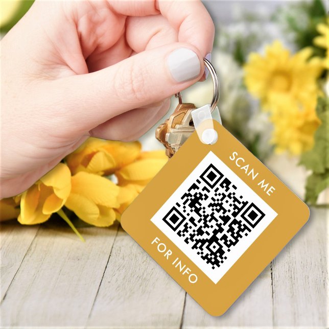 Anpassningsbar QR-kodtext Modern Guld White Busine Nyckelring (Skapare uppladdad)