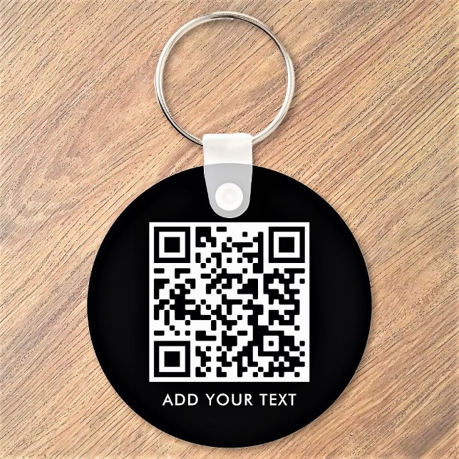 Anpassningsbar QR-kodtext Modern svart vit verksam Nyckelring (Skapare uppladdad)