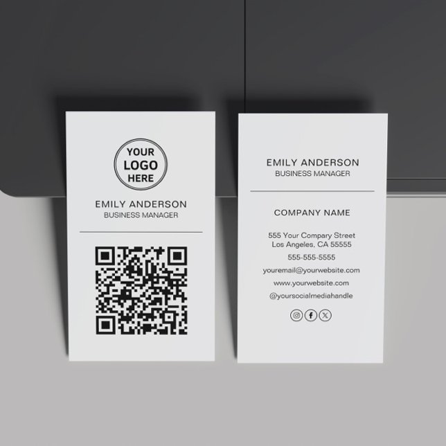Anpassningsbar QR-Logotyp Minimal Grått Visitkort (Custom QR Code Logo Minimal Gray Business Card)