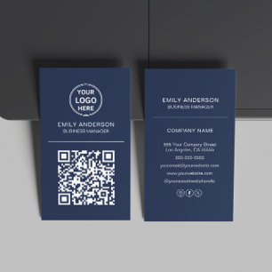 Anpassningsbar QR-Logotyp Minimal marin blå marin Visitkort