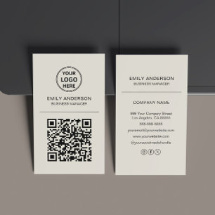 Anpassningsbar QR-Logotyp - minimalt Beige Visitkort