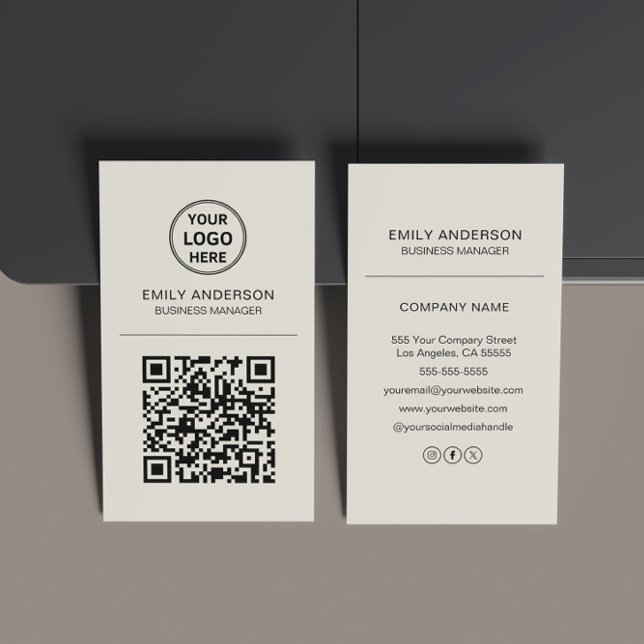Anpassningsbar QR-Logotyp - minimalt Beige Visitkort (Custom QR Code Logo Minimal Beige Business Card)