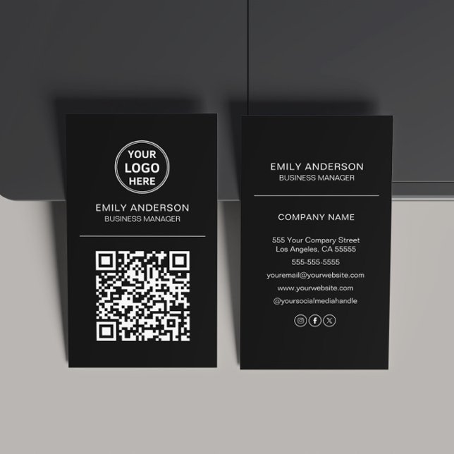 Anpassningsbar QR-Logotyp, minimalt svart Visitkort (Custom QR Code Logo Minimal Black Business Card)