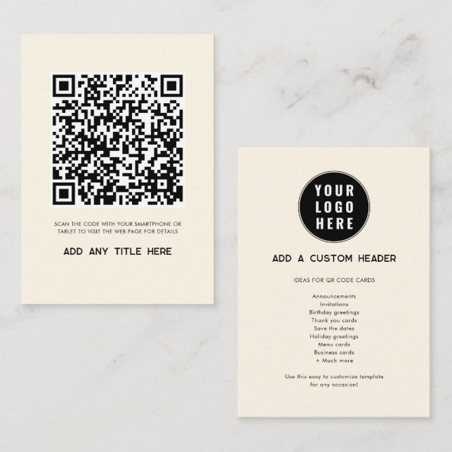Anpassningsbar QR-Logotyp, modern Anteckningskort (Fram/baksida)