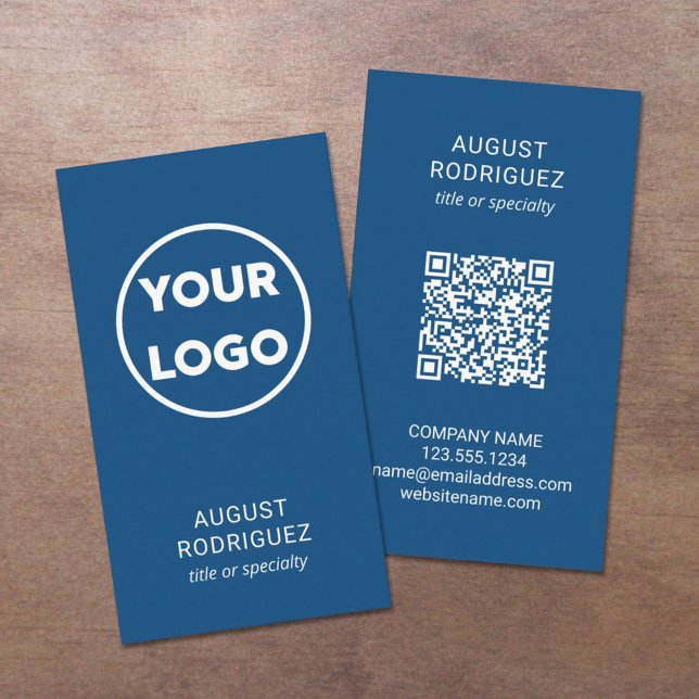 Anpassningsbar QR-Logotyp Modern Blue Visitkort (Skapare uppladdad)