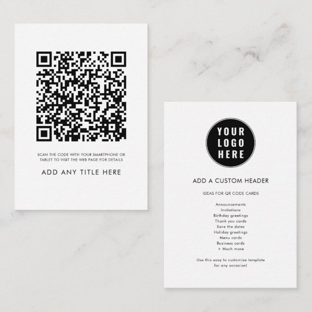 Anpassningsbar QR-Logotyp, modern Elegant Anteckningskort (Fram/baksida)