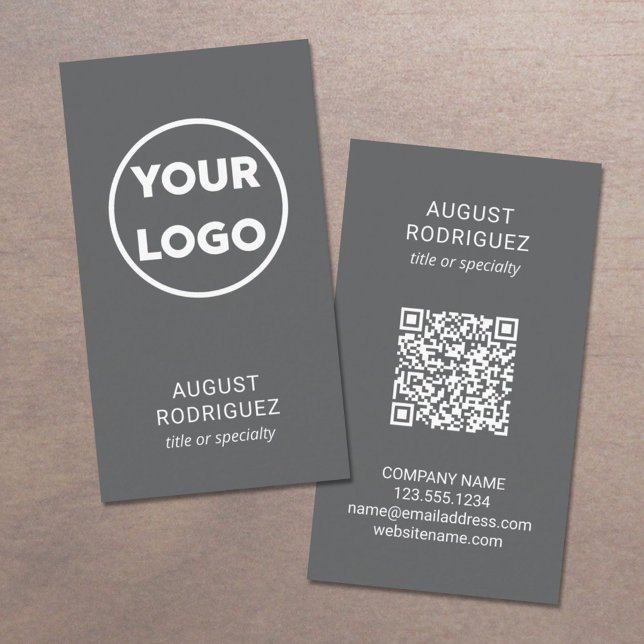 Anpassningsbar QR-Logotyp Modern Mörk Grått Visitkort (Skapare uppladdad)