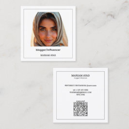 Anpassningsbar QR och foto för Influencer Bloggare Fyrkantigt Visitkort