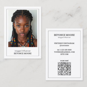 Anpassningsbar QR och foto för Influencer Bloggare Visitkort
