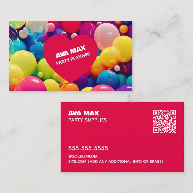 Anpassningsbar QR Party Planner Ballon Visitkort (Fram/baksida)