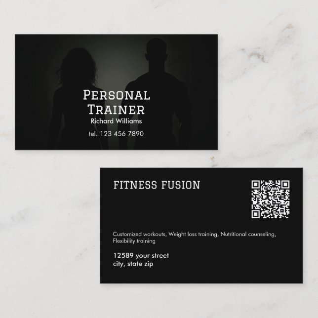 Anpassningsbar QR Personal Trainer Visitkort (Fram/baksida)