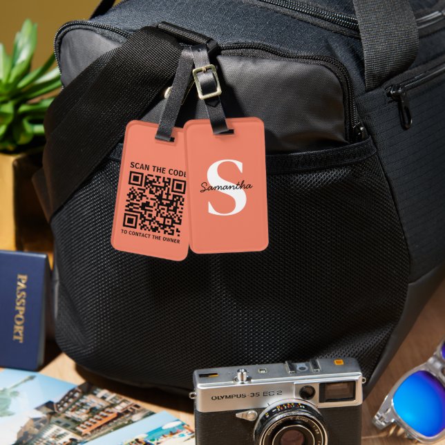 Anpassningsbar QR-Personlig, Monogram Travel Bagagebricka (Fram & Baksida)