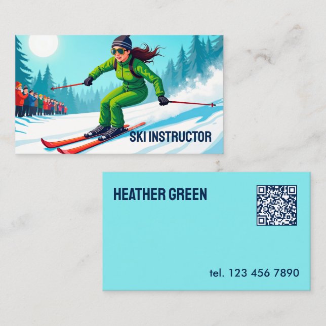 Anpassningsbar QR Ski Instructor Visitkort (Fram/baksida)