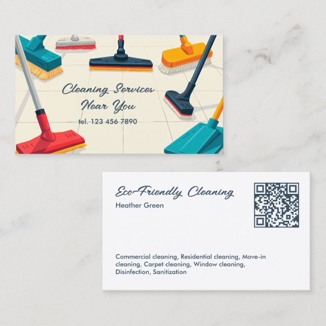 Anpassningsbar QR-Städning Visitkort (Fram/baksida)