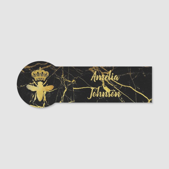 Anpassningsbar QUEEN BEE Guld Black Badge Pin Magn Namnbricka (Framsida)