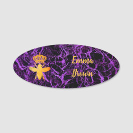 Anpassningsbar QUEEN BEE Guld Lila Badge Pin Magne Namnbricka